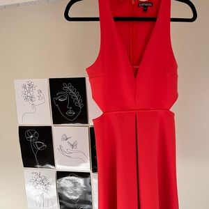 Elegant formal dress, vibrant orange/red